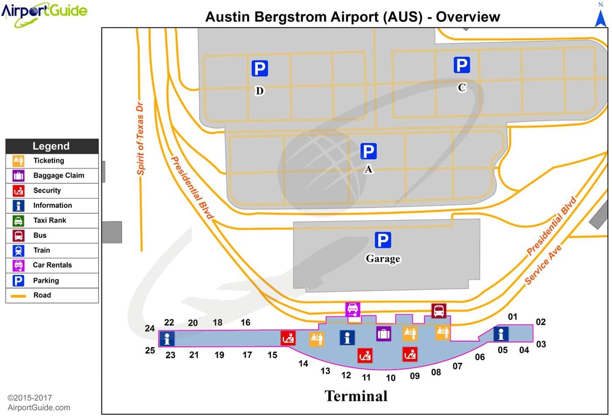 Austin-Bergstrom nemzetközi repülőtér térkép