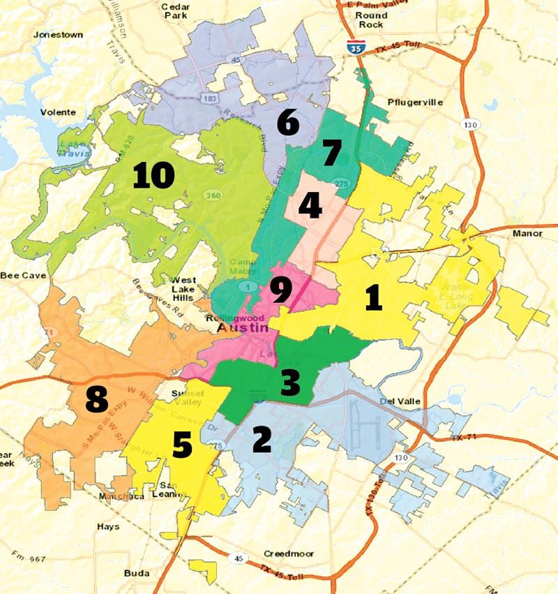 Austin, texas-i kerületi térkép
